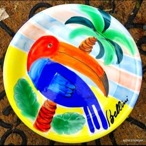 Large BELLINI signed Parrot or Toucan bird MCM plate MADE IN ITALY